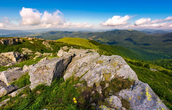 Карпатські гори з трав'янистих гірських схилів і гірських порід — стокове фото