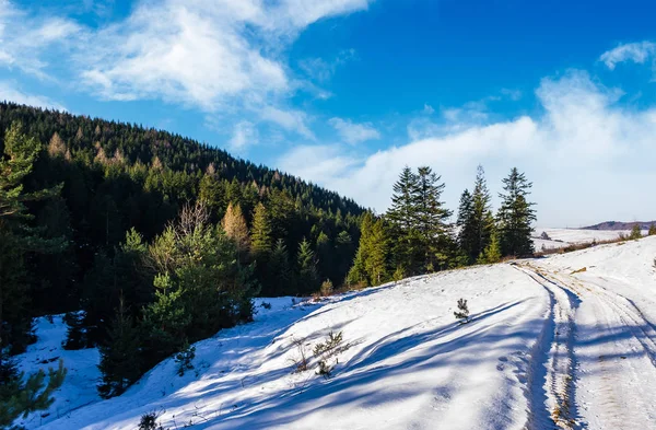 Laderas nevadas y colinas boscosas — Foto de Stock