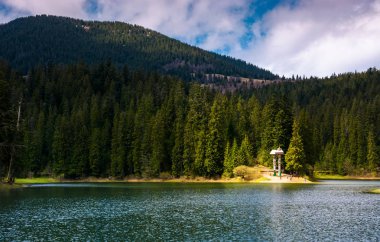 Synevyr ulusal parkında bahar Gölü