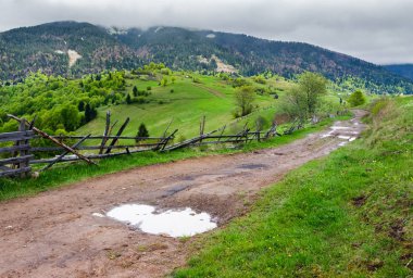 dağlarda kırsal alan boyunca köy yolunda