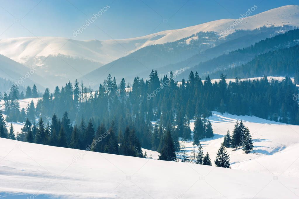 mountainous countryside in wintertime