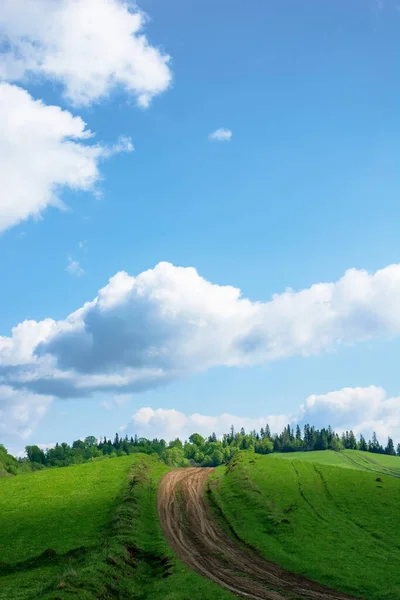 Dirt road uphill the green hill — Stock Photo, Image