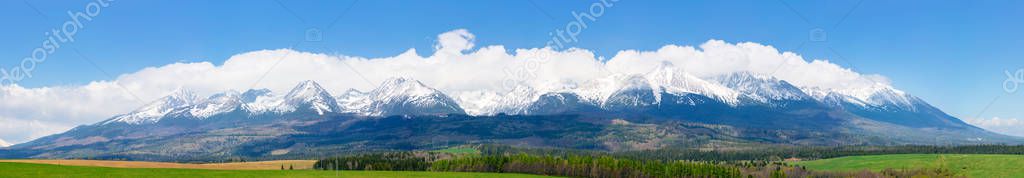 panorama of high tatas mountain ridge in spring
