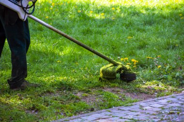 Parkta çim biçme işi