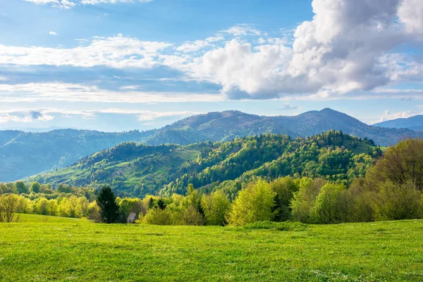 Wunderschönen Ländlichen Landschaft Den Bergen Felder Und Wiesen Auf Hügeln — Stockfoto