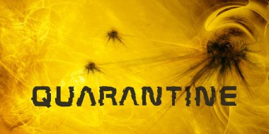 Corona virüsü karantina çizimi. Soyut fraktal grafik arkaplan. Hata efektli metin