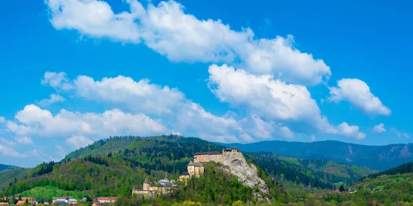 Panoram Orava Castle High Steep Rock One Most Beautiful Medieval — Stock Photo, Image