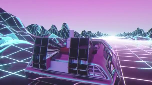 レトロな未来的な80年代スタイルのSci Fi車の背景 シームレスループ3Dビデオアニメーション — ストック動画