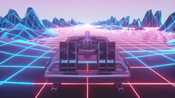 复古的80年代风格科幻汽车背景 无缝圈3D视频动画 — 图库视频影像