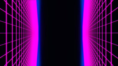 Retro fütüristik arka plan 1980'lerin tarzı. Siber dünyada dijital manzara. 3d illüstrasyon