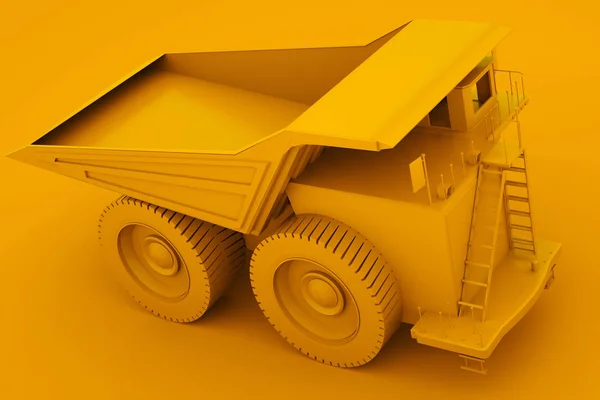 노란색 광산 트럭. 최소한의 아이디어 개념. 3D 일러스트레이션 — 스톡 사진