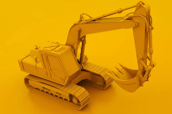 노란색 굴삭기. 최소한의 아이디어 개념. 3D 일러스트레이션 — 스톡 사진