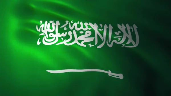 Detaljerad 3D-rendering närbild av flaggan i Saudiarabien. Flag har en detaljerad realistisk textur — Stockfoto
