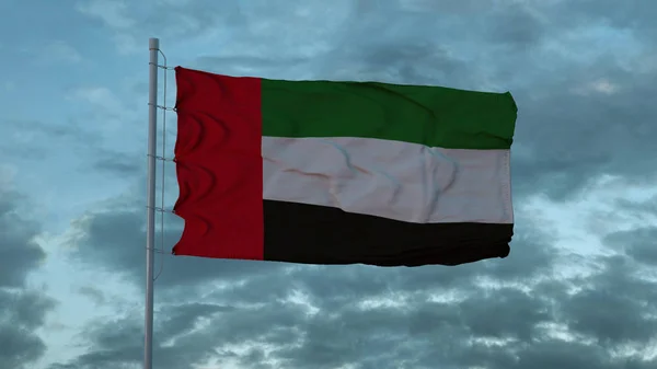 3-й флаг Объединённых Арабских Эмиратов, плавающий на ветру. 3d иллюстрация . — стоковое фото