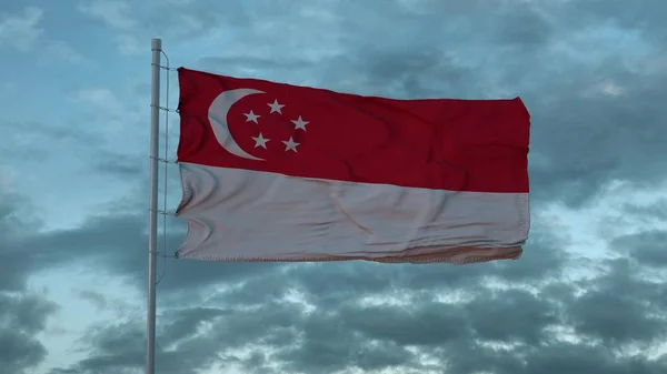 Szingapúr 3d zászló lebeg a szélben. 3d illusztráció — Stock Fotó