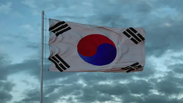 Νότια Κορέα 3d σημαία επιπλέουν στον άνεμο. 3D εικονογράφηση — Φωτογραφία Αρχείου
