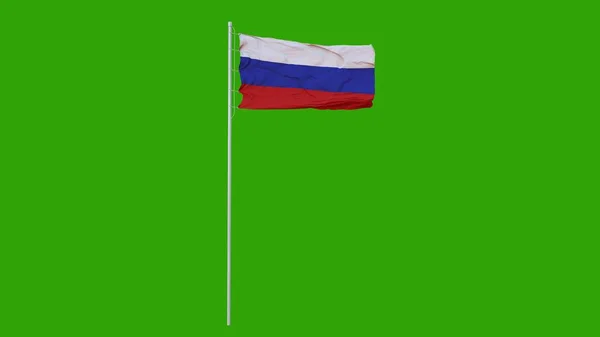 Російський прапор махає і пурхає на вітрі. Зелений екран. 3d ілюстрація — стокове фото