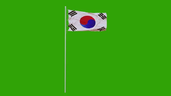 Zuid-Korea vlag zwaaien en fladderen op de wind. Groen scherm. 3d illustratie — Stockfoto