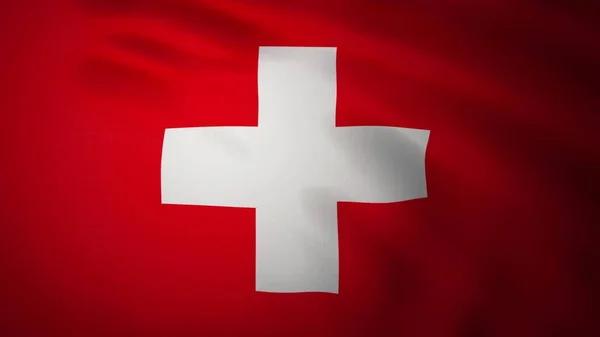 Realistische zwaaiende vlag van Zwitserland. 3d destructie — Stockfoto