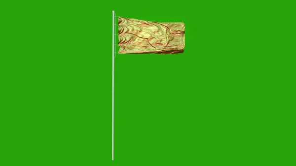 Altın bayrak rüzgarda dalgalanıyor ve dalgalanıyor. Yeşil Ekran. 3d illüstrasyon — Stok fotoğraf