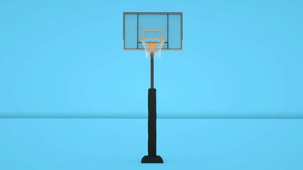 Kosárlabda karika elszigetelt kék háttérrel. 3D-s renderelés — Stock Fotó