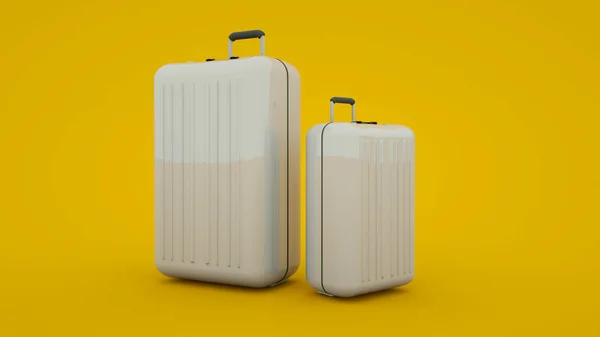 Twee witte reiskoffers geïsoleerd op gele achtergrond, 3d rendering — Stockfoto
