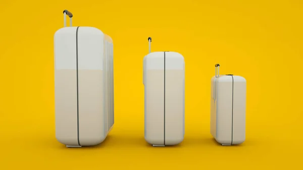 Tres maletas aisladas sobre fondo amarillo, ilustración 3d — Foto de Stock