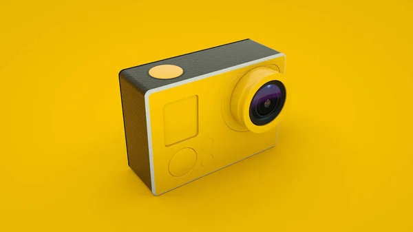 Η κίτρινη κάμερα δράσης απομονώθηκε. εικονογράφηση 3D — Φωτογραφία Αρχείου