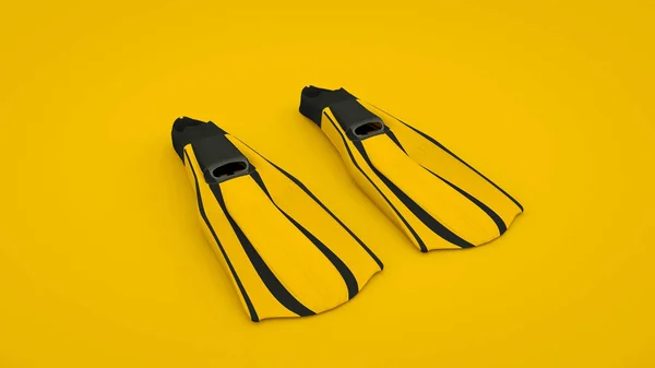 Yellow Flippers isolated on yellow background. 3D rendering — 스톡 사진