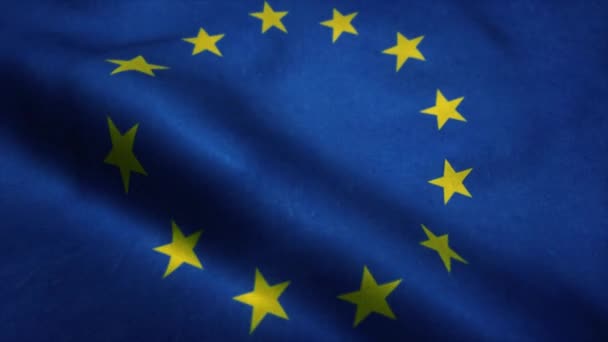 Alargar la bandera de la Unión Europea. Cierre realista de la animación lenta de movimiento 3d — Vídeos de Stock