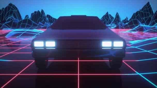 Ρετρό αυτοκίνητο του μέλλοντος, αναδρομικό στυλ πίσω στη δεκαετία του 1980. 4ια — Αρχείο Βίντεο