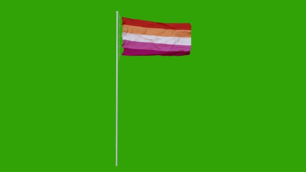 Lesbian love Pride Flag Rainbow flag video waving in wind. Historia de la bandera lesbiana. Pantalla verde, 4k — Vídeo de stock