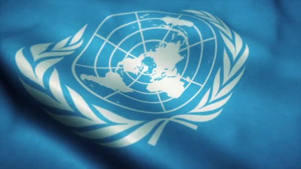 Tokio, Japonsko, prosinec 2019: vlajka Organizace spojených národů. Vlajka Organizace spojených národů vlála ve větru. Mezinárodní vlajka Un — Stock video