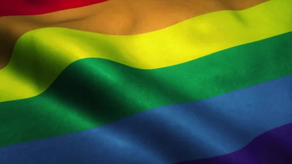 Прапор веселки, прапор гордості ЛГБТ або прапор гордості геїв, що махає вітром. 3d ілюстрація — стокове фото