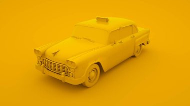Sarı arka planda izole edilmiş klasik Sarı Taksi. 3d oluşturma