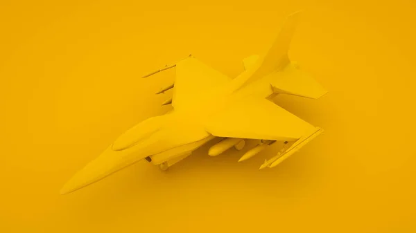 Збройний військовий літак ізольований на жовтому тлі - концепція мінімальної ідеї, 3d ілюстрація — стокове фото