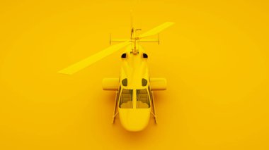 Sarı arka planda helikopter var. Asgari fikir konsepti, 3d illüstrasyon