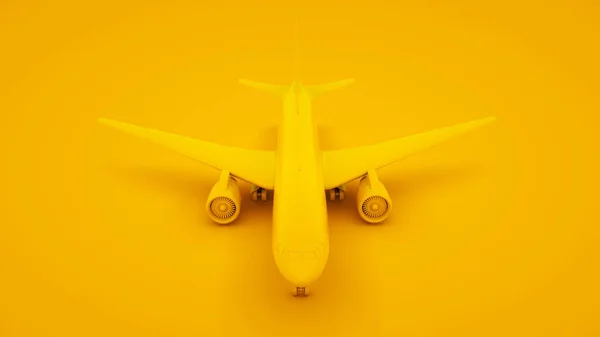 Avión sobre fondo amarillo. concepto de idea mínima, ilustración 3d —  Fotos de Stock