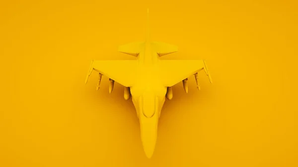 Sarı arka planda silahlı savaş uçağı. Asgari fikir konsepti, 3d illüstrasyon — Stok fotoğraf