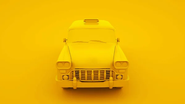黄色背景的老式黄色出租车。 最小概念，3D说明 — 图库照片