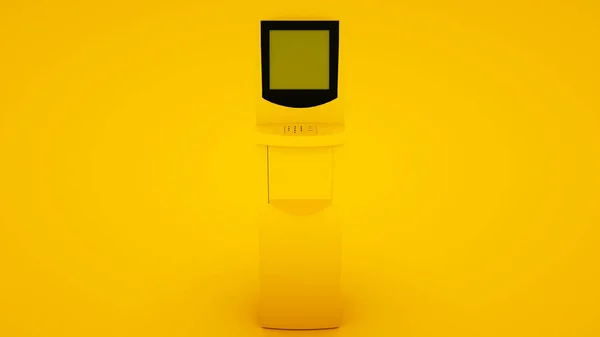 屋外イエローアトム、自動テラーマシン、黄色の背景に隔離された決済ターミナル- 3Dイラスト — ストック写真
