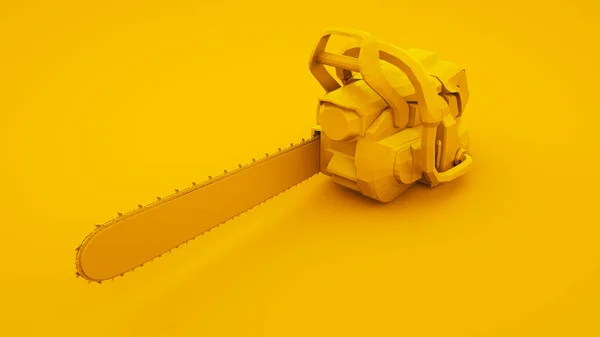 Sierra de cadena sobre fondo amarillo. Concepto de idea mínima, ilustración 3d —  Fotos de Stock