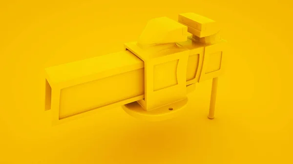 Μεταλλική μέγγενη σε κίτρινο φόντο. Minimal ιδέα έννοια, 3D εικονογράφηση — Φωτογραφία Αρχείου