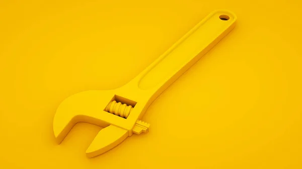 Adjustable wrench on yellow background. Minimal idea concept, 3d illustration — Stock Photo, Image