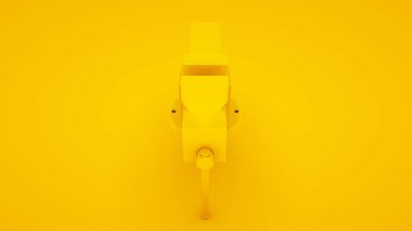 Sarı arka planda metal mengene. Asgari fikir konsepti, 3d illüstrasyon