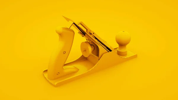 Avión de jointer aislado en fondo amarillo. Concepto de idea mínima, ilustración 3D —  Fotos de Stock