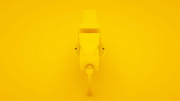 Válvula de metal em fundo amarelo. Conceito de ideia mínima, ilustração 3d — Fotografia de Stock