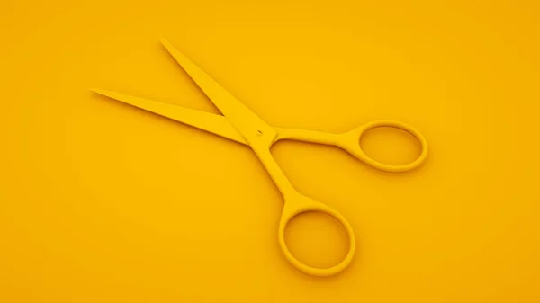 Foarfece frizer păr 3d ilustrație pe fundal galben. Conceptul minim de idee — Fotografie, imagine de stoc