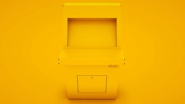 黄色の背景にスロットマシン。最小限のアイデアコンセプト、 3Dイラスト — ストック写真