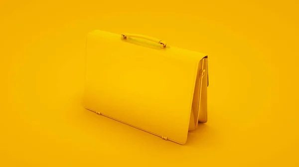 Δερμάτινος χαρτοφύλακας σε κίτρινο φόντο. Minimal ιδέα έννοια, 3D εικονογράφηση — Φωτογραφία Αρχείου